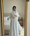 Luna White Lace-Trimmed 3-Piece Abaya Set